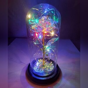 GALAXY ROSE ENCHANTED ILLUMINATING GOLD GLASS ROSE ENCASE COLORFUL OR WHITE LEDS